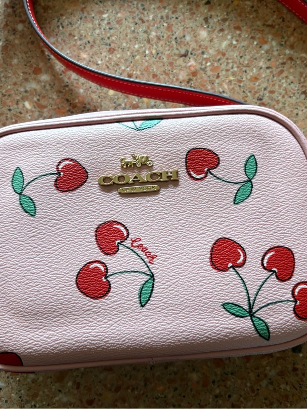 Coach Pink & Red Cherry Print Crossbody Bag